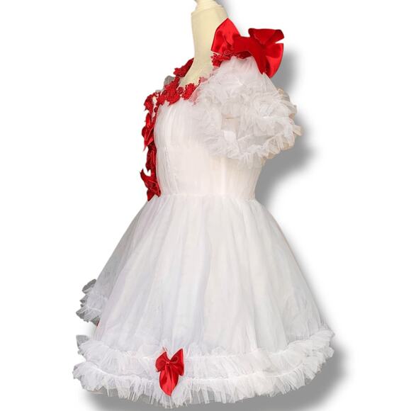 Sugar Thrillz Red Bow Detail Baby Dress White Ruffle Tulle Mini Party Medium - Picture 4 of 11